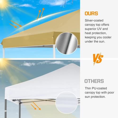EAGLE PEAK 10x10 Pop Up Canopy Tent Easy Up Canopy Outdoor, Beige | Patented PeakPush™ Center Lock, 1 Person Setup Portable Pop Up Tent, Beach, Markets, Camping Sport Events, Wheeled Carry Bag