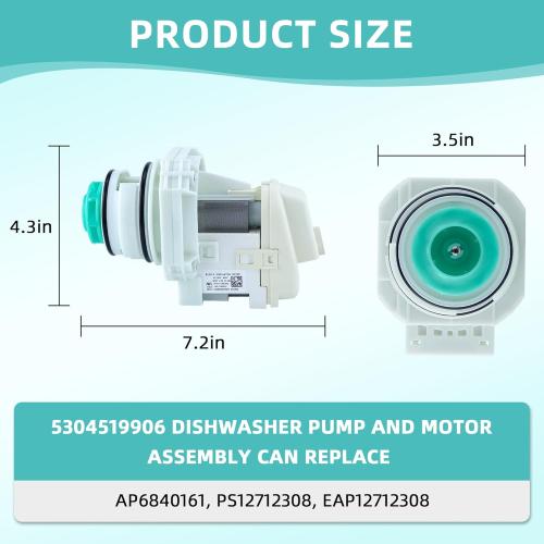 Upgraded BLP11-2 Dishwasher Pump, 5304519906 Circulation Pump & Motor Assembly fit for Frigida Dishwasher Replaces A11951402, AP6840161, PS12712308, EAP12712308 by AMI PARTS
