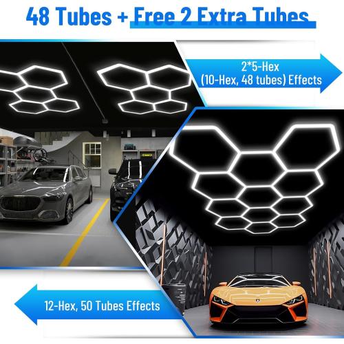Hexagon Garage Light: Upgraded 10-100% Dimmable LED Garage Hexagon Lights, 50 Packs LED Light, 52800LM Super Bright Hexagon Lights for Garage Gym Basement Hair Salon