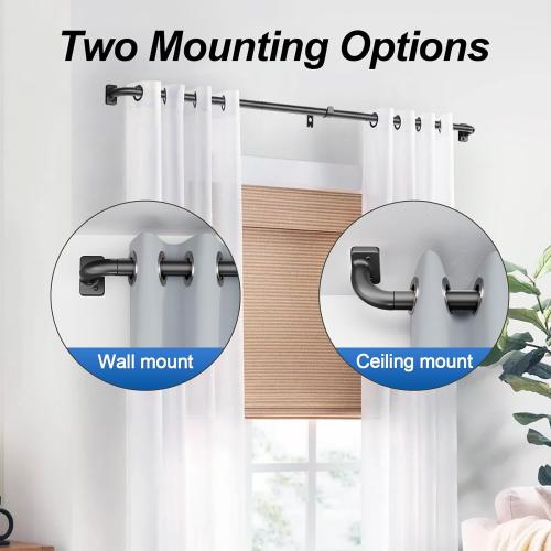 Curtain Rod for Windows 36 to 48 Inches, Blackout Wrap Around Curtain Rod for Bedroom, Living Room, 1 Inch Diamete Adjustable Drapery Rods，Matte Black
