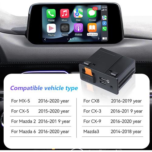 Compatible Mazda CarPlay & Android Auto Upgrade Kit, Compatible with Mazda 2/3/6/CX3/CX5/CX9/MX5 2015-2020, TK78-66-9U0C OEM Hub for MZD Connect System（New Version）