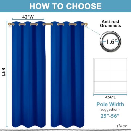 Diraysid Royal Blue Grommet Blackout Curtains for Bedroom Thermal Insulated Room Darkening Curtains Drapes, 42 x 84 inch, 2 Panels