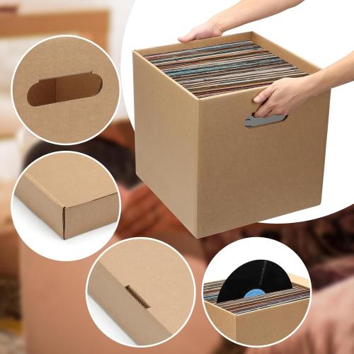 10 Pcs Cardboard Vinyl Record Storage Box Vinyl ​Record Crate | Stackable Moving Box with Handles and Lids, Sturdy Cardboard Crate for Storing Vinyl Album Document File Folder Organizer