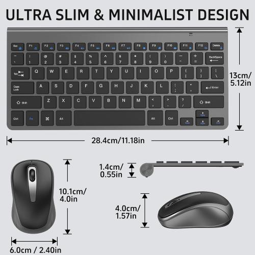 Compact Wireless Keyboard Mouse Combo, Mini Portable Travel Keyboard and Silent Mouse Set with USB Receiver, Quiet Click, Small Size, Adjustable 2400 DPI for Computer, Laptop, PC, Windows, Mac