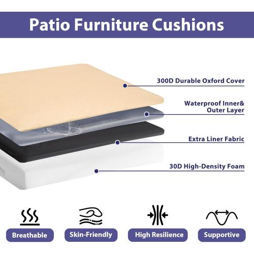 Outdoor Chair Cushions Set of 4, Waterproof Outdoor Seat Cushions for Patio Furniture, Patio Chair Cushion with Handle and Ties, Square Out Door Chair Pads,19 x 19 x 3, Beige