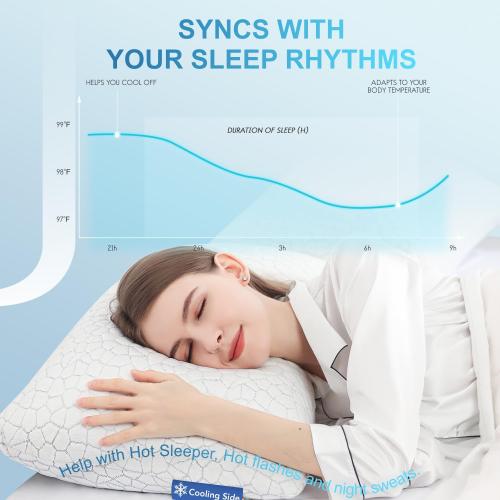 QUTOOL Cooling Pillow for Sleeping Shredded Memory Foam CertiPUR-US Certified, Soft and Supportive Adjustable Pillow for Side, Back, Stomach Sleeper, Hot Sleeper Solution for Boy Girls