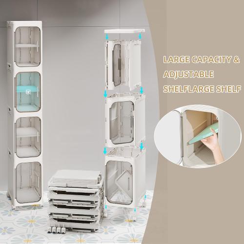 WHITE 4-Tier Tall Narrow Storage Cabinet, Slim Bathroom Storage Cabinet with Adjustable Shelves and Wheels, Narrow Organizer for Small Space, Bathroom, Kitchen, Laundry