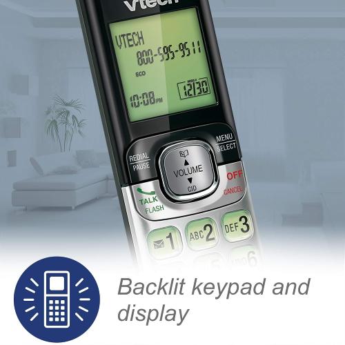 VTech CS6529 1-Handset Cordless Phone with Answering Machine, Caller ID/Call Waiting, DECT 6.0 Expandable, Handset Speakerphone, Silver/Black