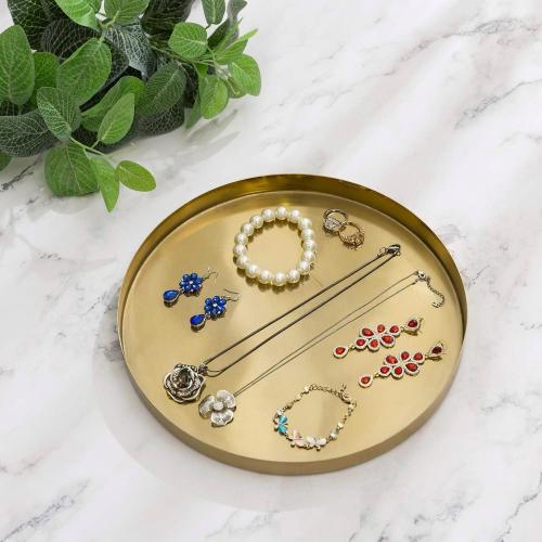 MyGift Brushed Brass Metal Decorative Tray, 11 inch Round Serving Tray - Handcrafted in India