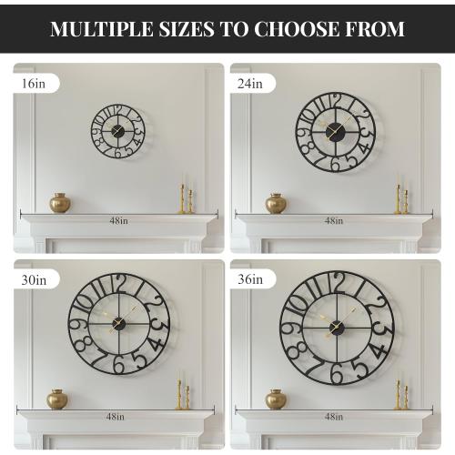 Cuspin Large Wall Clock for Living Room Decor, 30 Inch Decorative Wall Clocks Battery-Operated Silent Non Ticking Metal Modern Black Round Clock Arabic Numerals