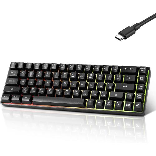 Guiheng Wired Portable 60% Mechanical Feeling Gaming Keyboard,RGB LED Backlit Compact 68 Keys Mini Wired Office Keyboard with Red Switch for Windows Laptop PC Mac - Black