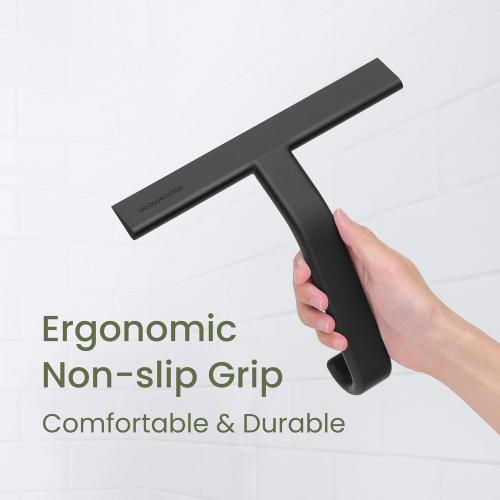 dancemoon JustHang Shower Squeegee for Glass Doors, All-in-One Piece Silicone Squeegee with Built-in Hook for Bathroom, Window, Mirror, Tile Wall, Car, Streak-Free Bathroom Cleaner Tool,10 Inch Black***