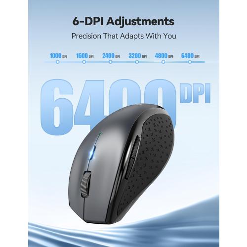 TECKNET Wireless Mouse Rechargeable,Mouse for Laptop Computer,2.4G USB Computer Mice Wireless,6 Button 6400 DPI Ergonomic Silent Mice,Portable Cordless Travel Mice-Wide Compatibility
