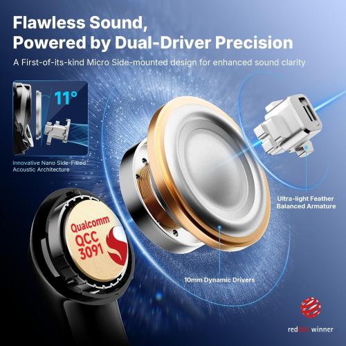EarFun Air Pro 4  Adaptive Noise Cancelling Wireless Earbuds, Qualcomm aptX Lossless, Dual Drivers, Translation Earbuds, Snapdragon Sound, 6 Mics AI Clear Calls, Hi-Res Sound, LDAC, Bluetooth 6.0, 54H