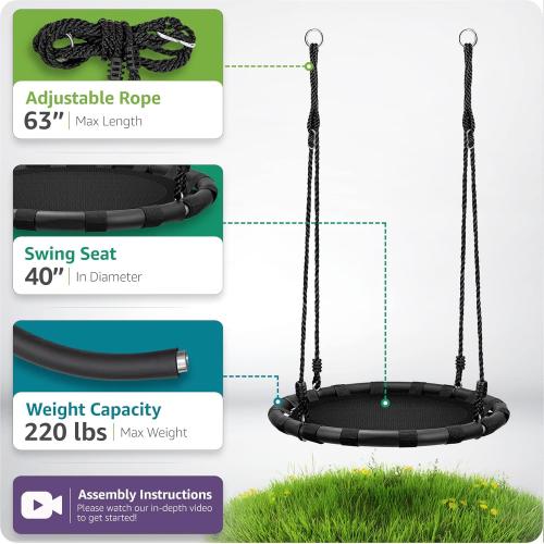 Sorbus Saucer Tree Swing -Kids Outdoor Disc Round Swing - 40 Heavy Duty 220lbs Seat- Easy Install Flying Saucer Web CircleSwing- Perfect for Gift,Playground, Birthday, Xmas, Indoor Outdoor TireSwing