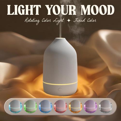 Essential Oil Diffuser, 100ml Aromatherapy Diffuser, Mini Ultrasonic Diffuser for Essential Oil, Home, Office, Cool Mist Humidifier with 7 Led Light, Auto Shut-Off, White