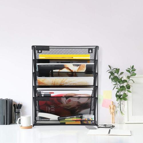 samstar 2 Pack Wall File Organizer, 6-Tier Wall Mount Paper Holder Vertical File Rack, Mesh Metal, for Office Home, Black