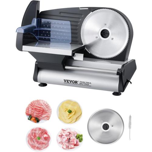 VEVOR Meat Slicer, 7.5 inch Electric Deli Food Slicer, 180W Meat Cutter with two Premium SUS420 Blades, 0-0.6 inch Adjustable Thickness, ETL Certified Food Slicer Machine for Home Use