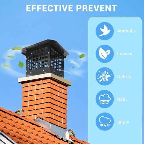 Chimney Cap, Chimney Cover Fireplace Chimney Flue Caps, Adjustable Metal Strips with Bolts Screws Black