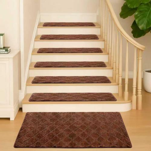 9.5x36 Stair Treads for Wooden Steps Indoor, 15 Pcs Non Slip Peel and Stick Carpet Stair Treads, Washable & Reusable Self Adhesive Stair Runner Rug for Kids Elders Pets - Brown
