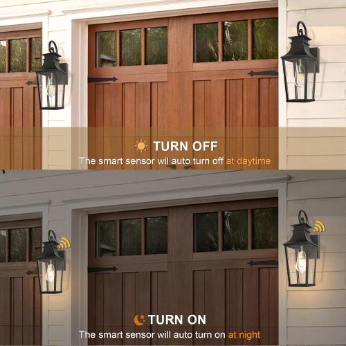 ALVIME Dusk to Dawn Outdoor Wall Lights Fixture, Exterior Wall Lanterns, Porch Outside Lamps Sconce for Entryway, Front Door Backyard Patio Garage, E26 Base&Clear Transparent Glass