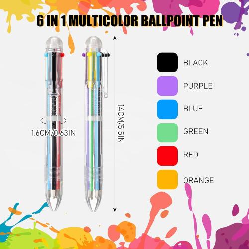 Handepo 60 Pcs 6 in 1 Multicolor Pen Bulk 0.5 mm 6 Colors Retractable Colorful Ink Rainbow Pen for Back to School Students Gifts Birthday Prizes Carnival Reward Party Favors Supplies Office