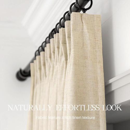 Pinch Pleated Curtains 100% Blackout Linen Curtains 95 Inches Long for Bedroom Living Room, Creamy Beige Memory Trained Thermal Insulated Room Darkening Window Drapes with Hooks 2 Panels 40Wx95L