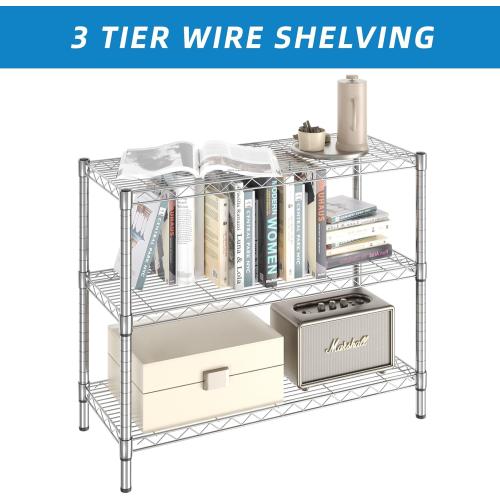 3-Shelf Adjustable Metal Shelf Wire Shelving Storage Rack for Office,Kitchen,Bedroom,Bathroom,Laundry,Pantry Basement,Garage(Chrome,36 L x 14 W x 30 H)