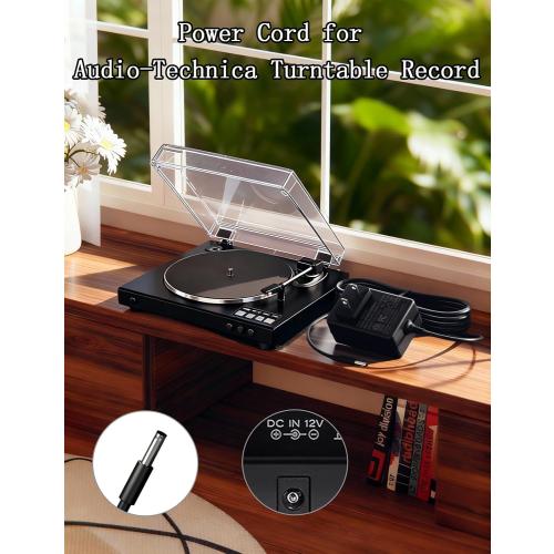 AC Adapter Power Cord for Audio Technica AT-LP60X AT-LP60X-BK AT-LP60X-BW AT-LP120XUSB-BK AT-LP60XBT-RD Direct-Drive Turntable Record Player Replacement 12V Charger Adapter 6.5Ft