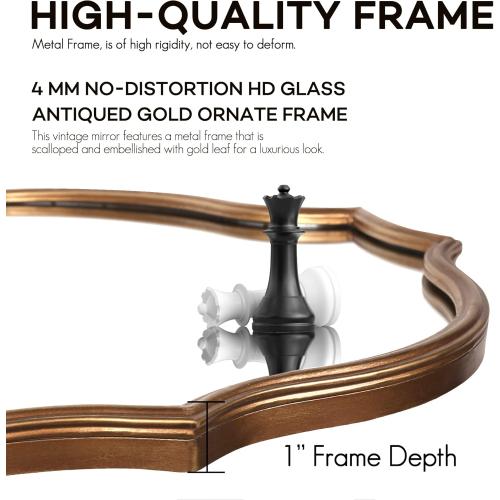 Wall Mirror in Vintage Golden, Decorative 20x30 Accent Vanity Mirrors, Wall Mounted Mirror Antique Brass Metal Frame for Living Room Bedroom Bathroom Entryway Stairway Kitchen