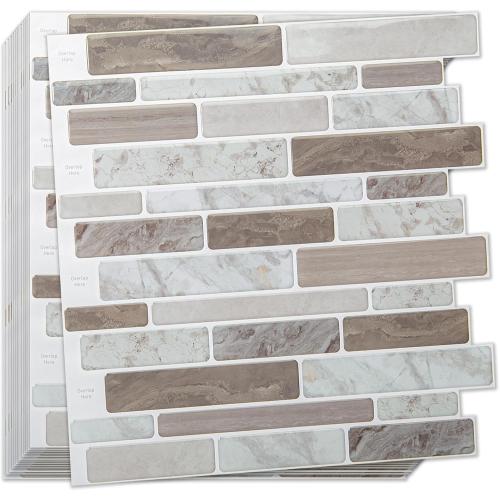 WOWSTAR 10-Sheet Peel and Stick Tiles, Marble Look Kitchen Backsplash Tiles, 12x12 Multi
