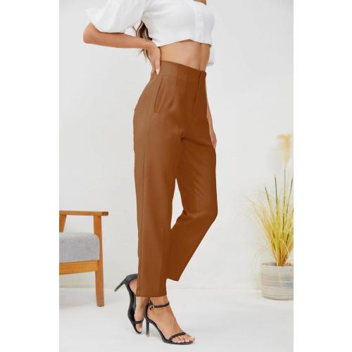 Women's High Waisted Business Trousers Straight Leg Pleated Office Slacks Pants