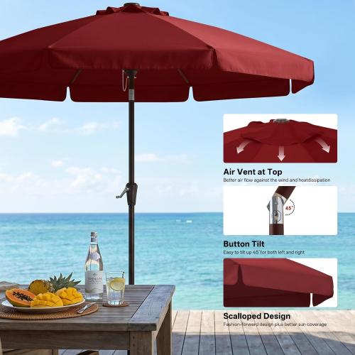 ABCCANOPY 10ft Scalloped Patio Umbrella, Outdoor Table Umbrella with Tilt and Crank, Fiberglass Ribs Deck Umbrella for Patio, Pool, Garden, Picnic (Burgundy)