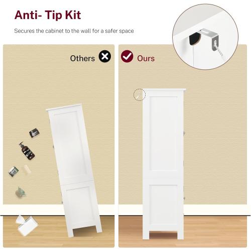 TEENFON 43'H Pantry Cabinet with 4 Doors, Kitchen Cabinet with 6 Door Shelves, Storage Cabinet-Kitchen Pantry for Living Room, Dining Room, Bathroom, White