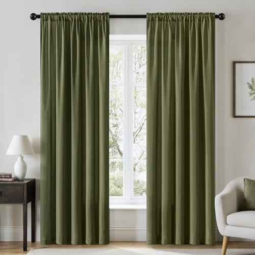 MIULEE Olive Green Privacy Sheer Curtains That Let Light in 84 Inches Long Non-See-Through Semi Sheer Curtain Light Filtering Window Curtains Drapes for Living Room Bedroom 2 Panels Set 42 X 84