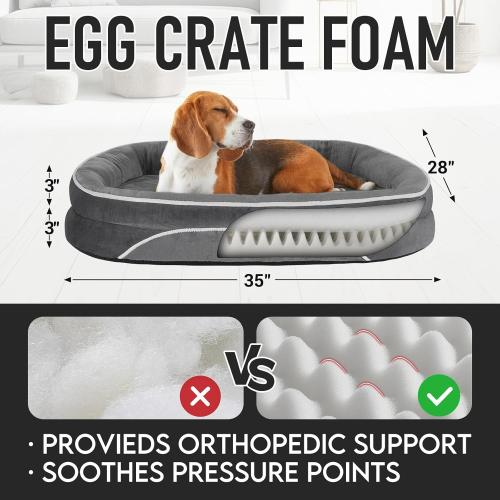 OhGeni Orthopedic Dog Couch Pet Sofa Large Sized Cat Beds with Comfort Foam Support, Soft Comfortable Fabric, Machine Washable Waterproof Removable Cover, 35-Inch (Gray)