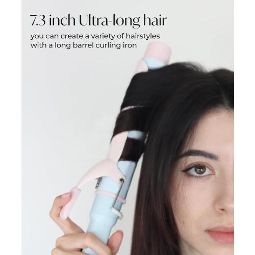 Blue and Pink 1 1/2 inch Extra Curling Iron Long Hair - 10 Temperature Modes Fast and Easy Styling - 7.3 Ceramic Barrel Hair Wand for All Types Blowout, Beach Waves, Bouncy Curls - Cotton Candy