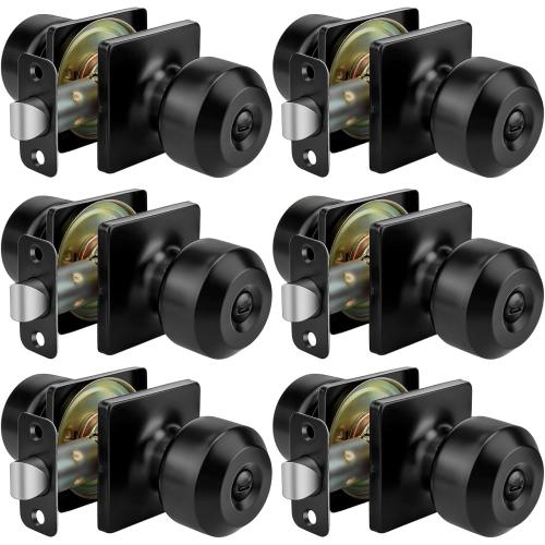 goldenwarm Black Door Knobs, Matte Black Privacy Door Knob Interior, Square Interior DoorKnobs for Bedroom, Bathroom, (6 Pack)