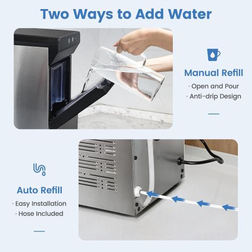 GREY AND BLACK Gevi V2.0 Countertop Gemi Nugget Ice Maker | Self-Cleaning Pellet Ice Machine | Stainless Steel Housing |16.7''H Fits Perfectly Under Wall Cabinet | Silver with Viewing Window