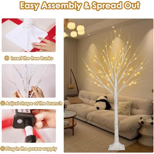 2-Pack 4FT Lighted Birch Trees (Higher Size & Floor Standing), 96 LED Twinkling Birch Christmas Tree Lights for Indoor & Outdoor, 2 Modes Warm White Tree Lights for Christmas Thanksgiving Home Decor