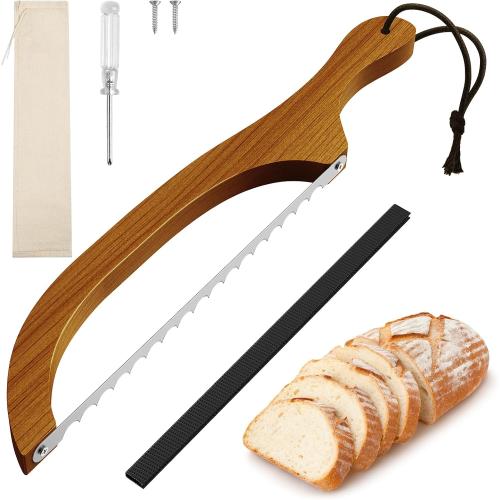 Bread Knife for Homemade Bread – 16 Walnut Bow Bread Cutter with Ultra-Sharp Serrated Stainless Steel Blade, Sourdough Bread Knife for Bagels, Baguettes, and Rustic Loaves - Walnut Color