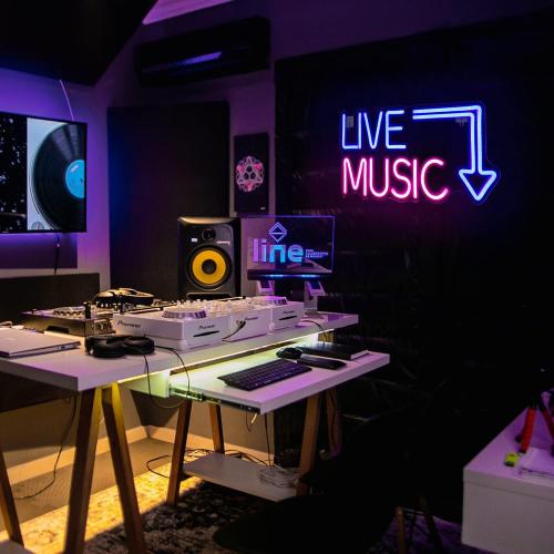 Color Blue and pink Live Music Neon Sign LED Neon Sign Large Blue and Pink Words for Music Studio USB Powered Switch for Wall Decor Beer,Bar,Music Studio,Bedroom,Party,Club