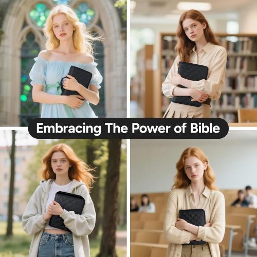 Adjustable Bible Cover with 75 Bible Tabs - Bible Cover Case for Women，Waterproof, Washable Quilted Bible Case，Reusable Christian Gifts for Women (Black, TS)