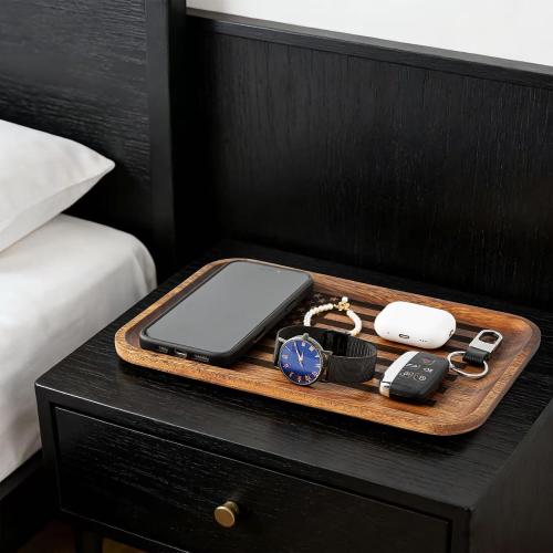 American Flag Serving Acacia Wood Valet Tray for Men Women Catch All Acacia Wooden Tray, Mens Key Tray, 4th of July Decorative Tray, Nightstand Tray Dump Tray EDC Tray for Phone Watch Wallet Jewelry