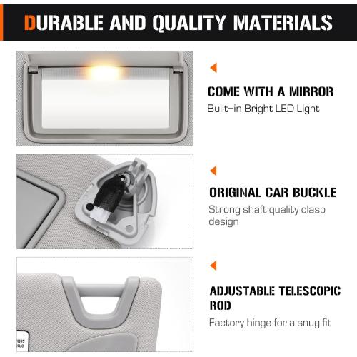 Sun Visor with Vanity Light for 2013-2018 Nissan Altima Without Sunroof, Left Driver Side Gray Sunvisor Replacement 96401-3TA2A