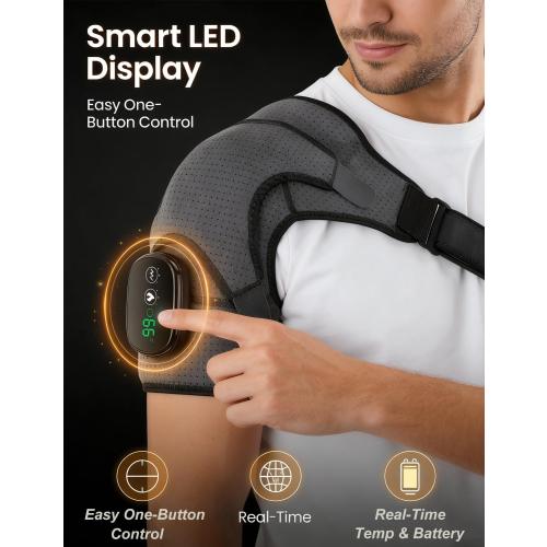 Shoulder Massager, Neck and Shoulder Massager with Adjustable Shoulder Straps, 3 Levels Vibration & 3 Levels Heating, 5000mAh One-Button Operation (Gray)