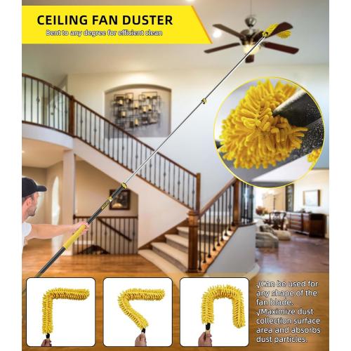 20 Foot High Ceiling Duster Kits with 5-12ft Heavy Duty Extension Pole, High Reach Duster for Cleaning,Microfiber Feather Duster,Cobweb Duster,Ceiling Fan Duster,Window Squeegee & Cleaner