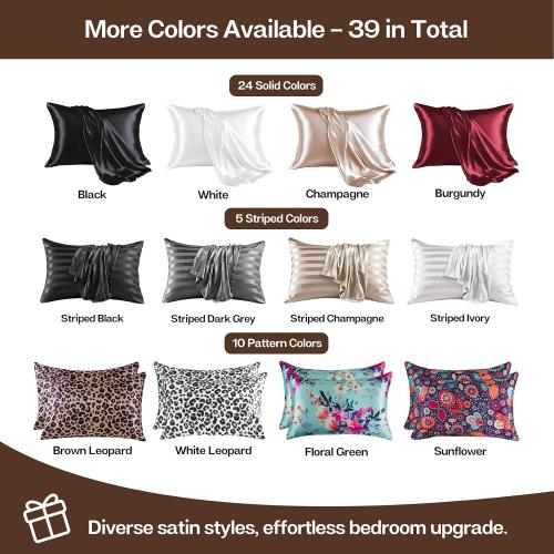 MR&HM Satin Pillowcase for Hair and Skin, Silk Satin Pillowcase 2 Pack, Standard Size Pillow Cases Set of 2, Silky Pillow Cover with Envelope Closure (20x26, Brown)
