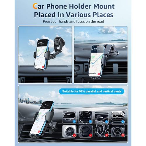 Phone Mount for Car [Military-Grade Super Suction] Universal Hands-Free Phone Holder for Dashboard Windshield Air Vent for iPhone 17/16 Pro Max Air Plus Samsung All Phones