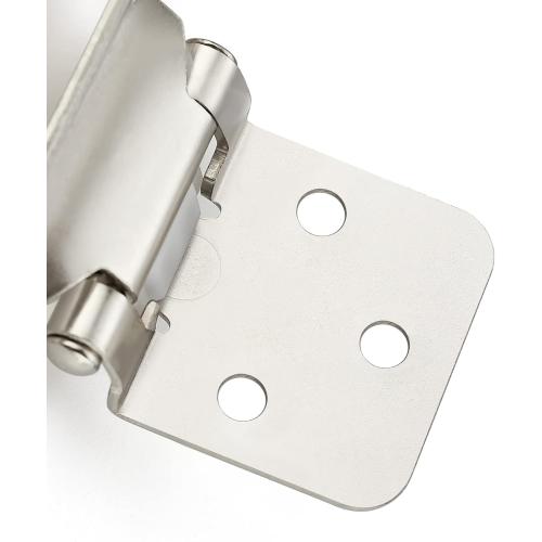 Ravinte 30 Pack (15 Pairs) 1/2 inch Overlay Cabinet Hinges, Self-Closing Semi-Concealed Face Mount, Satin Nickel Decorative Hardware with Door Bumpers for Kitchen & Cupboard Doors, Silver